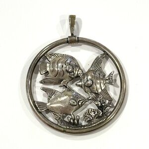 Kabana 925 Sterling Silver Fish Coral Reef Nautical Sea Puffy Etched Ocean